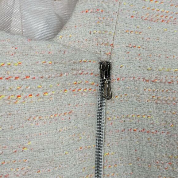 Zara Womens Tweed Moto Jacket Small Ivory Neon Texture Full Zip Blazer Career - Picture 6 of 16